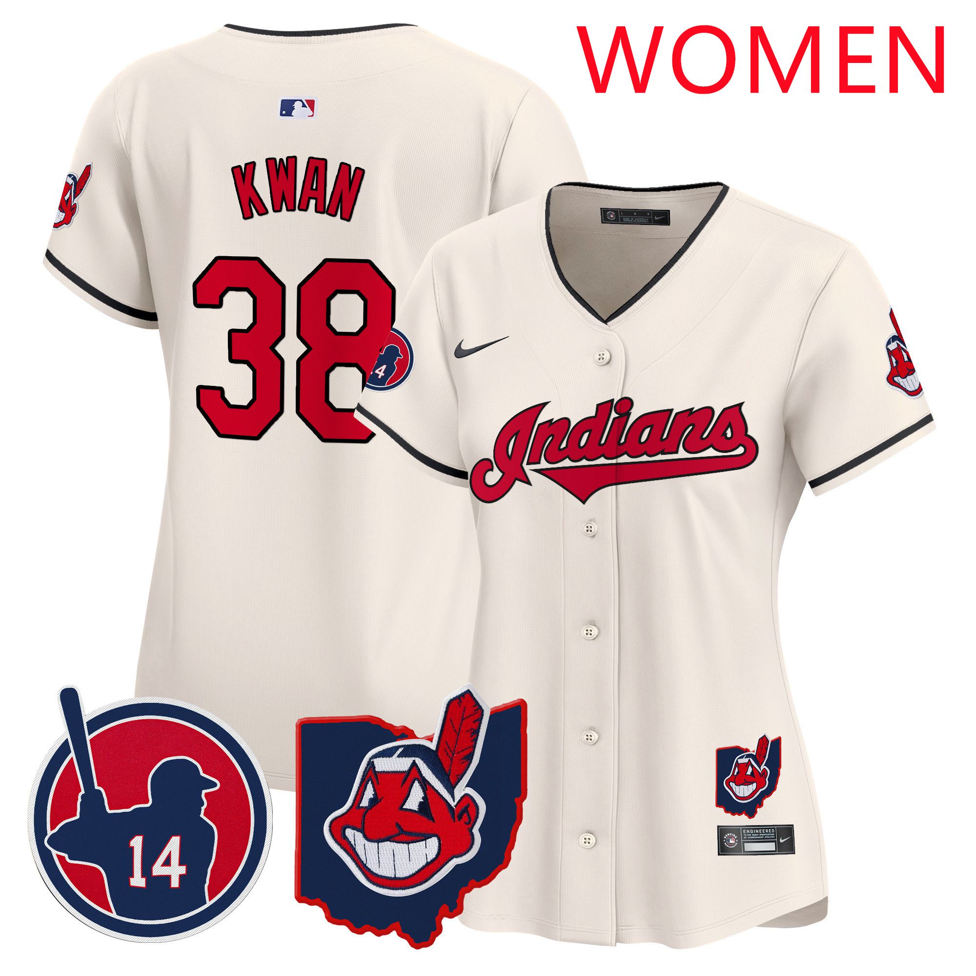 Women Cleveland Indians #38 Kwan Cream Nike 2025 Patch Vapor Premier Limited MLB Jersey